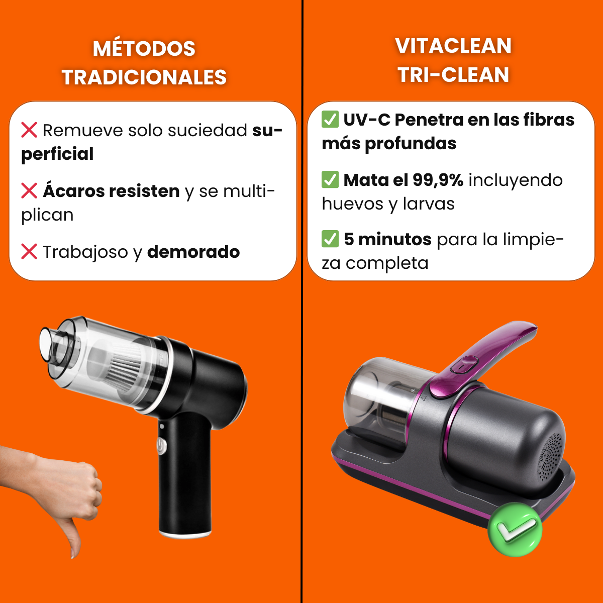 VitaClean - Aspirador Portátil UV Inalambrico | Poder de Succión y Esterilización Total